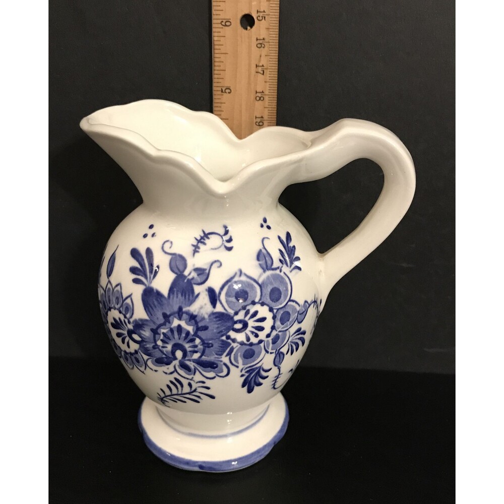Vintage Art Ardco Dallas Blue/White Floral Pitcher Japan - Picture 8 of 8